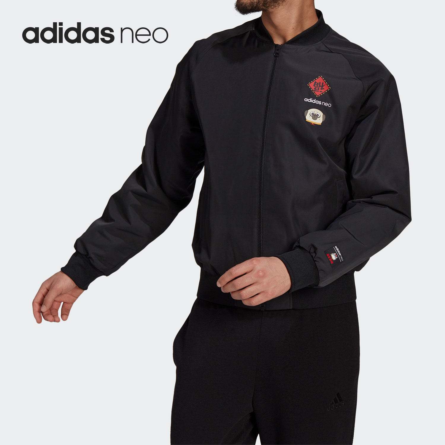 Adidas阿迪达斯正品男情侣拉链短款立领运动休闲舒适棉服GS5182