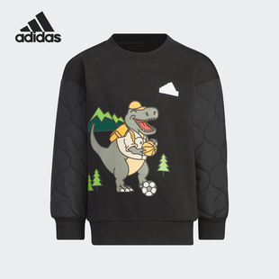 Adidas/阿迪达斯正品冬季新款小童印花圆领加绒卫衣IQ1334