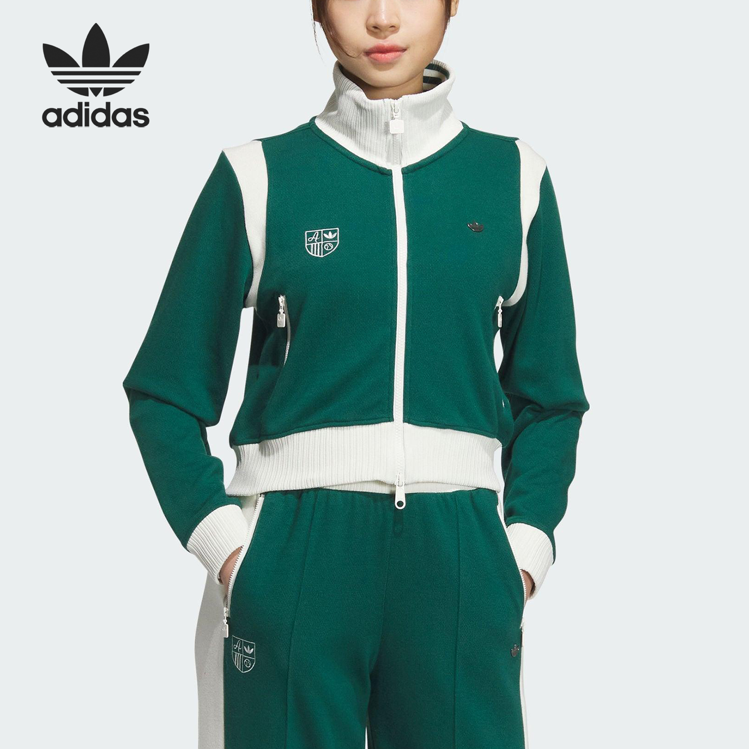 Adidas/阿迪达斯官方正品三叶草女士经典拉链拼接夹克外套JM8021