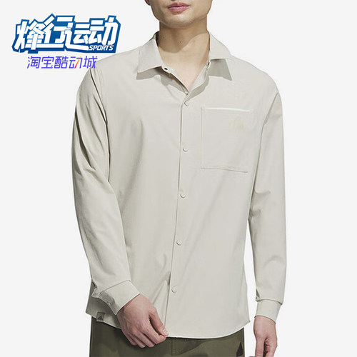 阿迪达斯男士休闲翻领长袖衬衫