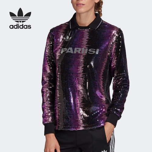 Adidas/阿迪达斯正品三叶草当季新款女子亮片POLO领T恤FN2802