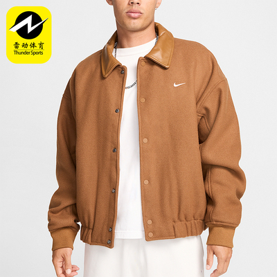 耐克男士复古运动翻领单排扣外套