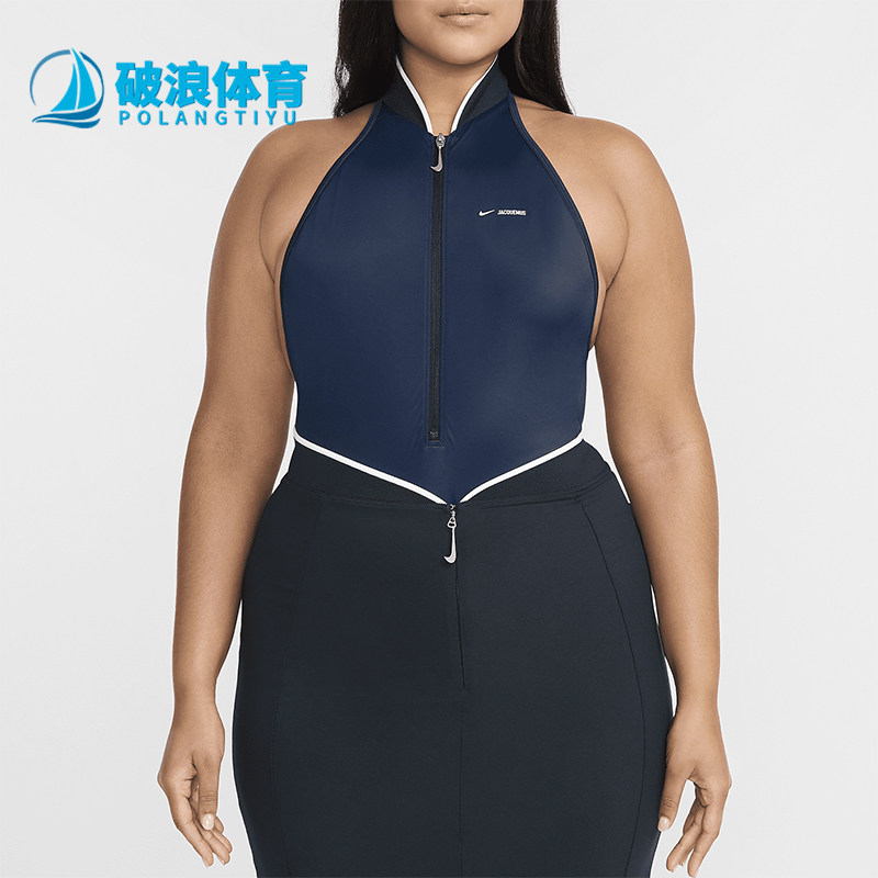耐克女士透气休闲立领连体泳衣