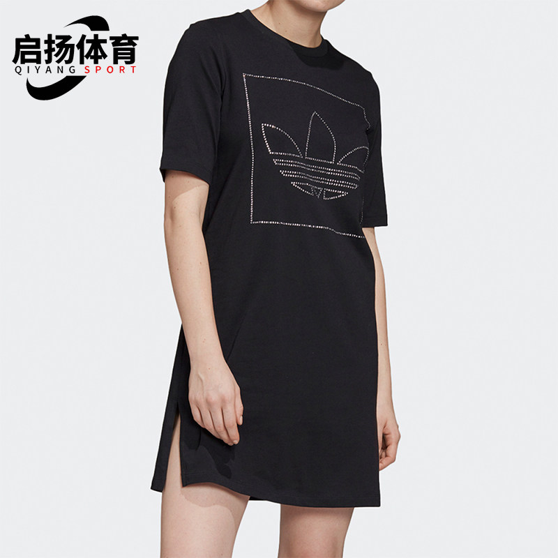 Adidas/阿迪达斯正品三叶草女士透气圆领针织简约连衣裙FU1727