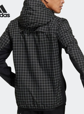 Adidas/阿迪达斯正品 W.N.D. 男子格子布连帽运动夹克外套GL8684