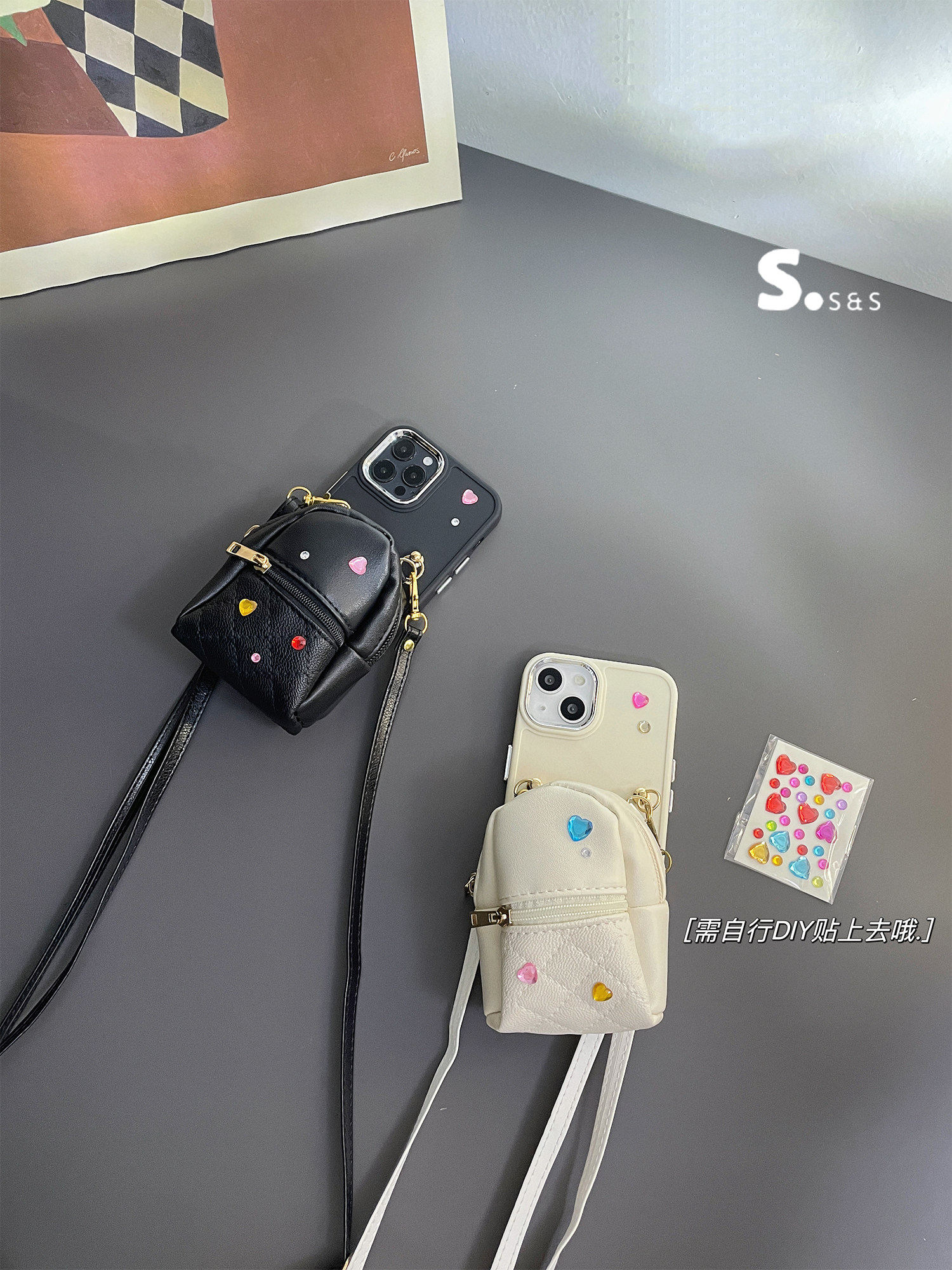 黑书包斜挎挂绳可背挂脖手机壳17