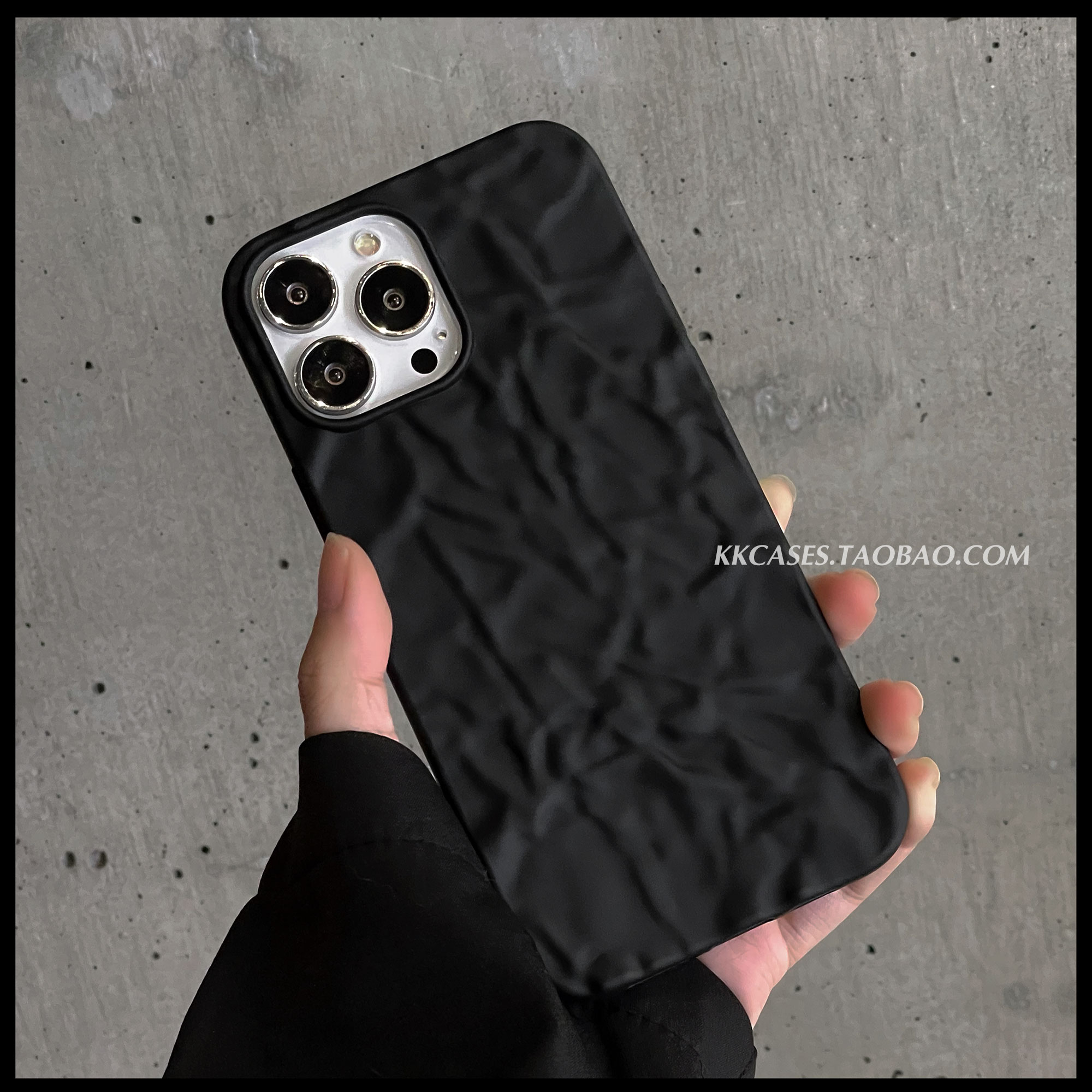 iPhone16pro黑色褶皱15max小众高级感14冷淡风手机壳13苹果12适用ins简约镜头全包防摔纯色11个性韩国保护套