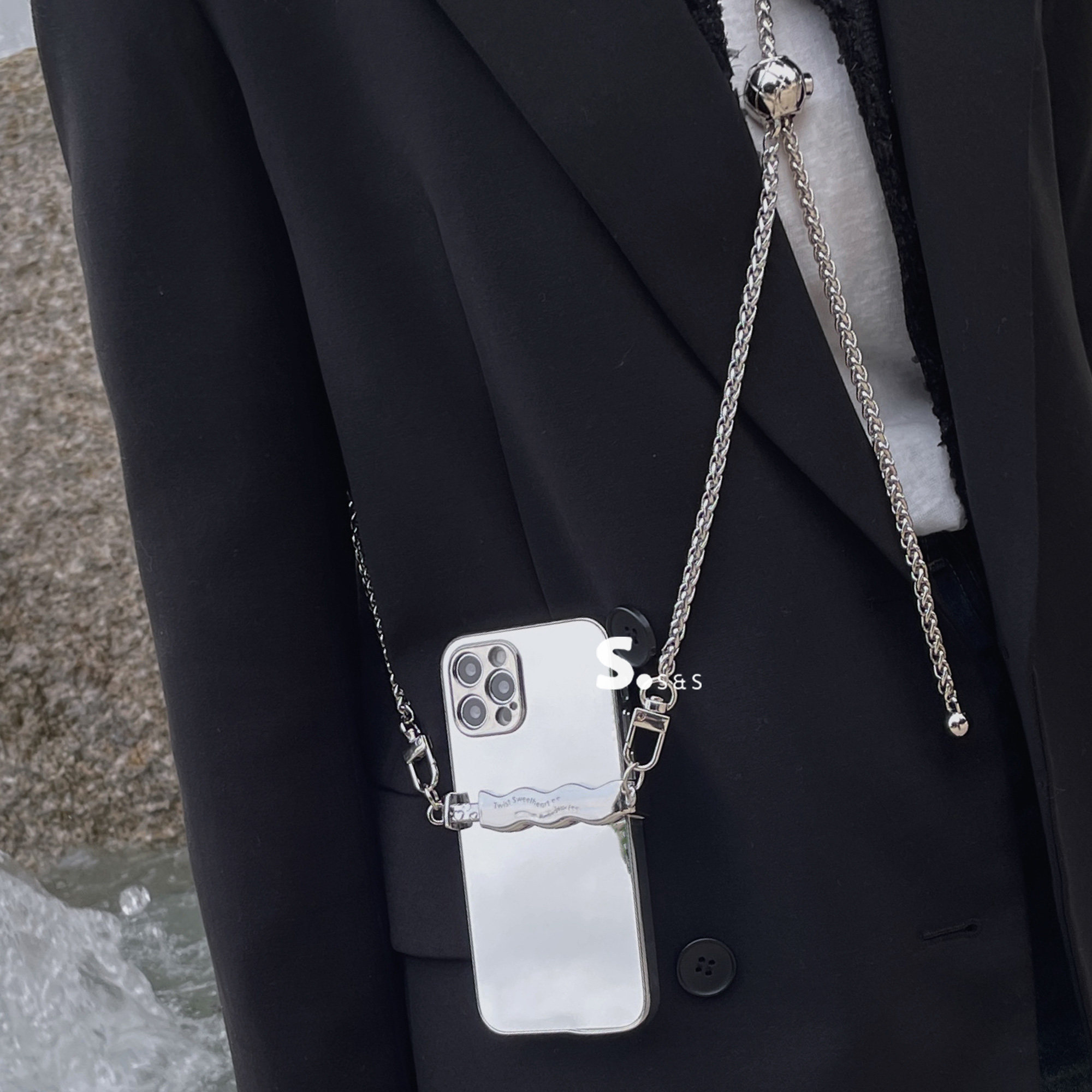 金属手机背夹可调节斜挎链条挂绳挂链挂脖防丢手机壳手机链手机架