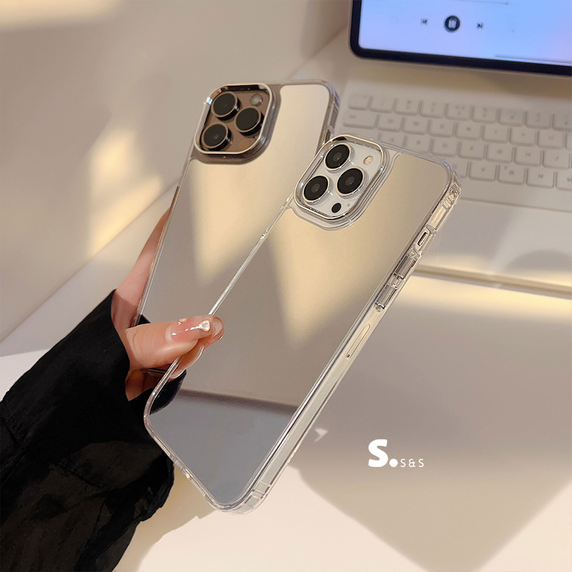 16promax小众高级感镜面补妆镜iphone15防摔14手机壳13苹果12适用冷淡风新款带镜子个性简约全包韩国保护套17