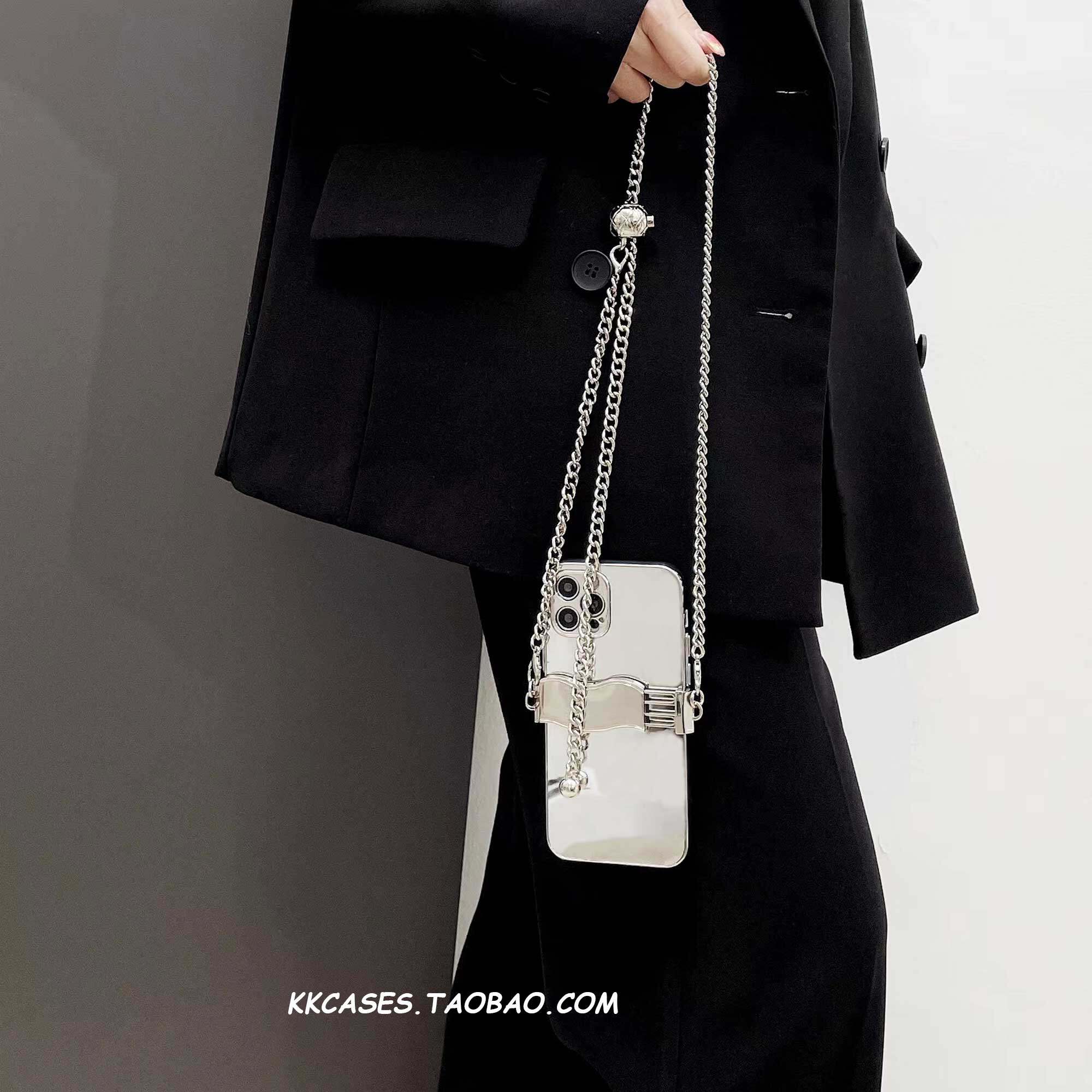 波浪金属手机夹斜挎可调节链条可背手机链手机壳万能挂脖挂绳背夹