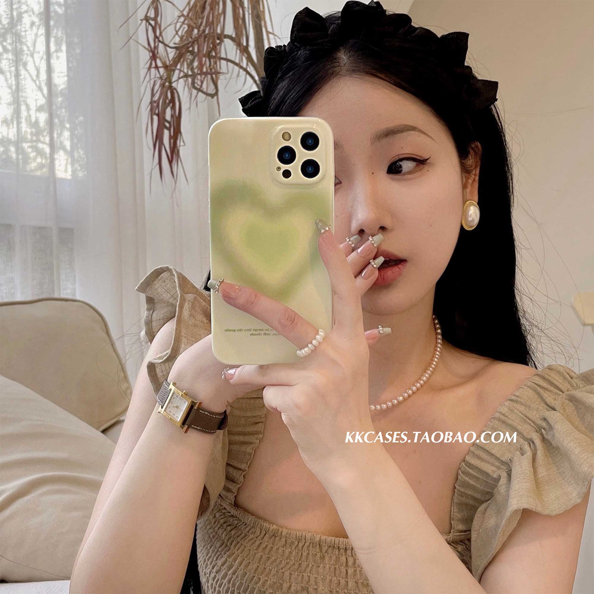 小众韩国渐变绿色爱心17手机壳17