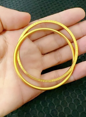 越南沙金交叉双环手镯古法双圈镯子四叶草简约方圆手环持久不掉色