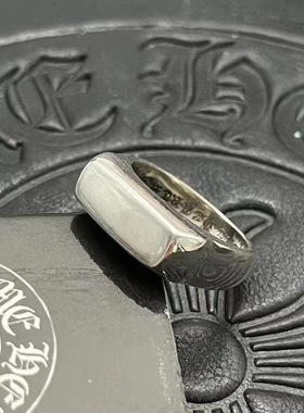 s925纯银克罗伈复古光面印章戒指男女欧美个性嘻哈小众霸气指环潮