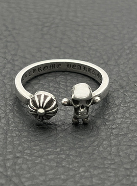 s925纯银高级感复古FOTI骷髅人十字花球开口戒指男女个性指环尾戒