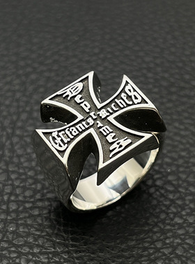 925纯银高级感复古ERD忧郁的富二代字母十字架戒指男女指环经典款