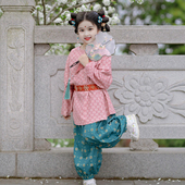 童装 子亲子装 汉服 男童唐制复原风中长圆领袍腰带裤 汉服女童春夏季