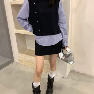 甜甜26年春款 2019 假两件衬衣条纹拼接小衫