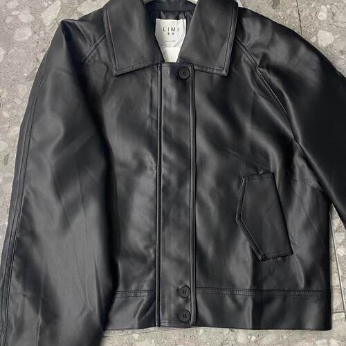 甜甜秋上新LIMI法式复古帅气翻领拉链口袋宽松百搭BF风机车服皮12