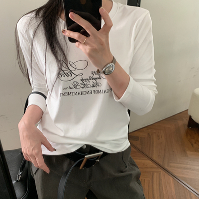 甜甜小众轻奢闲长袖T圆领字母印花长袖T内搭长袖T恤033-26011