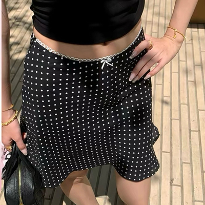甜甜2026新款法式波点显瘦蕾丝A字高腰鱼尾半身裙80933