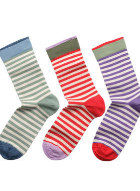 Bonne Maison法国进口设计师BM潮袜ins网红彩色条纹袜子中筒棉袜