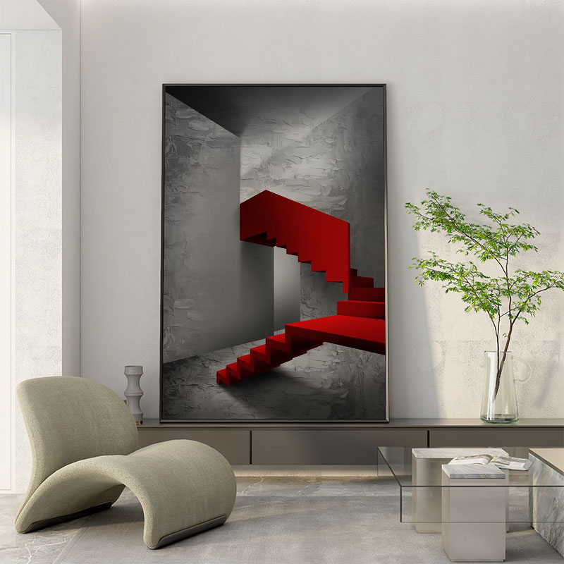 现代装饰画简约红色建筑艺术客厅背景墙壁画入户玄关抽象走廊挂画图片