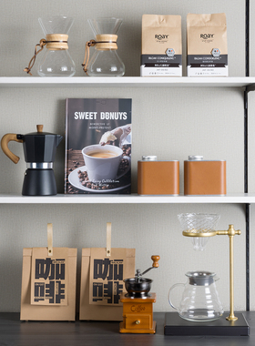 网红轻奢样板房间厨房饰品摆件酒店咖啡主题咖啡豆滴壶餐边柜层架