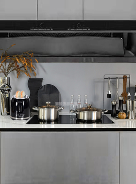 花艺不锈钢面包机样板房道具摆件汤锅橱柜砧板样板间装饰厨房组合