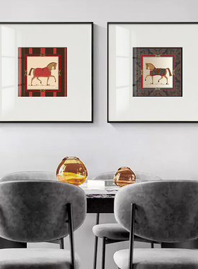 样板间现代轻奢创意橙色马挂画卧室书房窗台装饰画芯道具酒店公寓