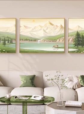 客厅沙发背景装饰画新中式背有靠山挂画现代简约大气山水三联壁画