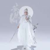 青玄 原创汉服男女同款 云肩黑白飘逸大袖 孤鲤 衫 刺绣仙气清冷感