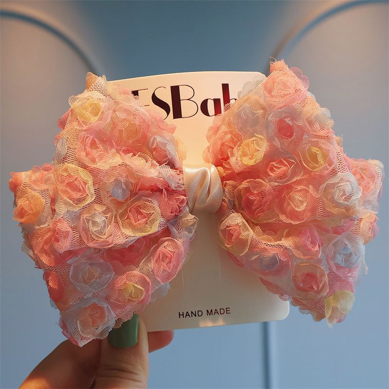 甜美少女超仙网纱蝴蝶结一字发夹半扎马尾可爱小女孩发卡头饰