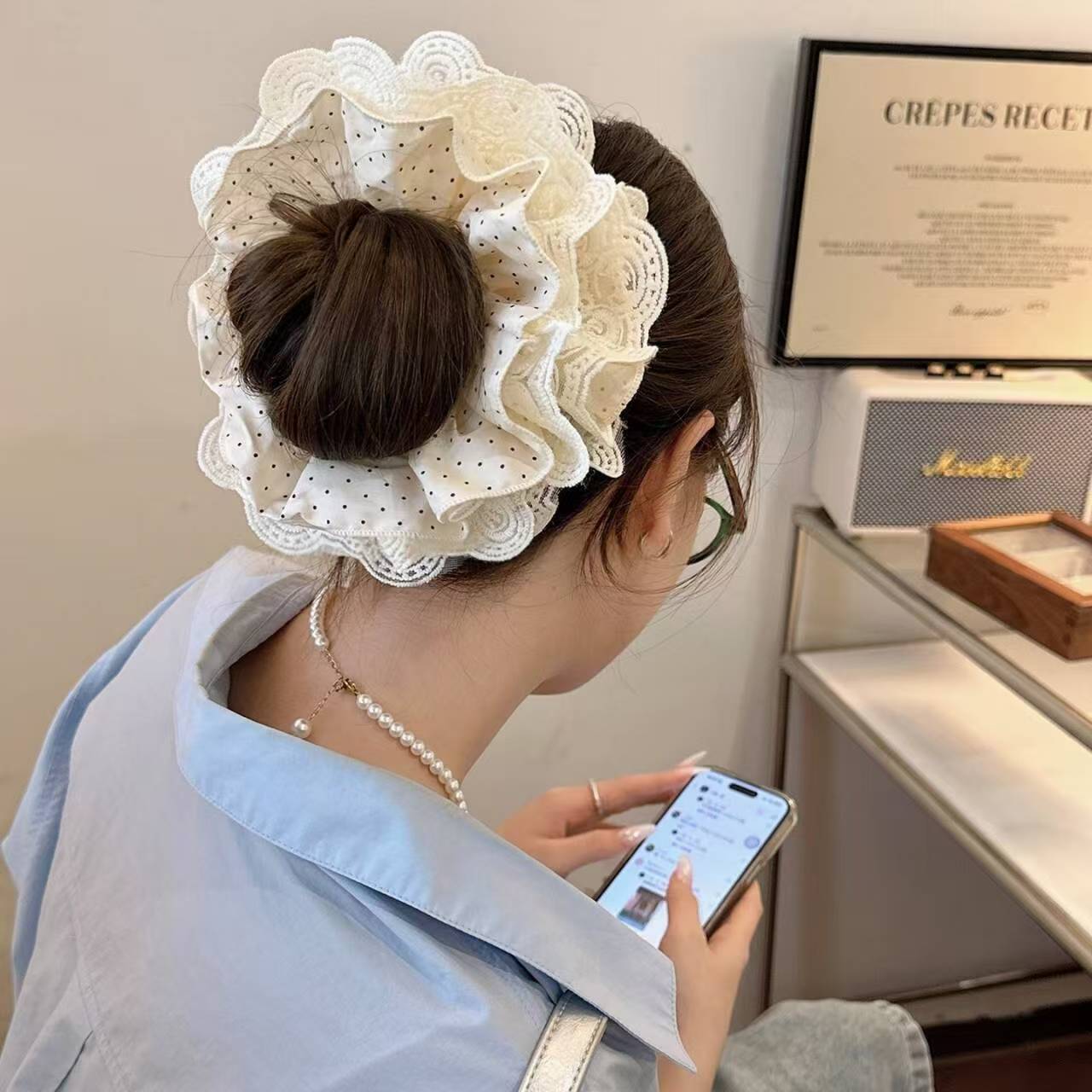 超大韩系波点大肠发圈女2025新款蕾丝花边头花发绳扎头发头绳皮筋