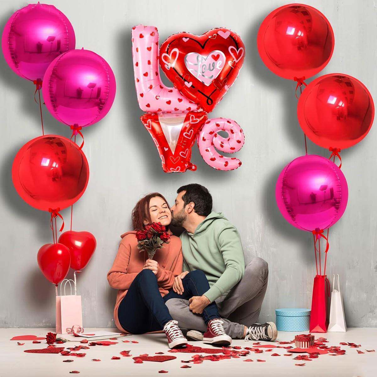 7件套大号22寸红色love情人节生日婚礼4D气球套装订婚派对装饰