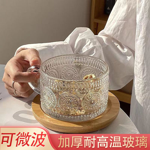 微波炉专用早餐杯冲泡藕粉杯子勺子进口燕麦片玻璃碗耐高温带把手