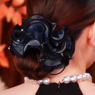 铂思亚同款气质简约大肠钉珠发圈高弹力蓬松优雅头花女赫本风头饰