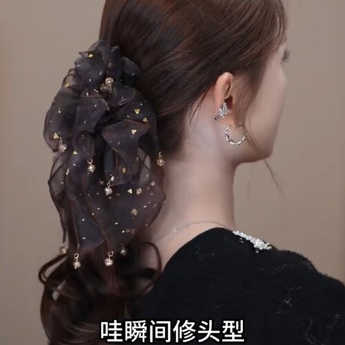 铂思亚2026新款轻奢优雅纱面花朵发夹后脑勺半扎发显气质马尾抓夹