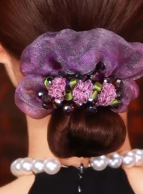 韩式爆款时尚轻奢紫色花朵欧根纱大肠发圈精致百搭优雅高级发饰