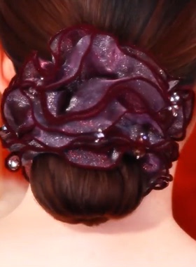 2025年新款爆款时尚轻奢紫色欧根纱大肠发圈精致百搭优雅高级发饰