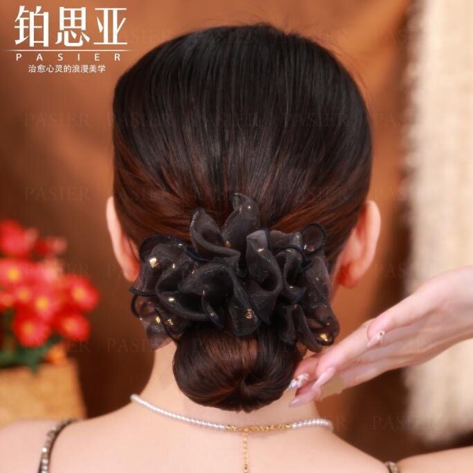 新款高级感水晶大肠发圈女简约优雅发绳头绳时尚欧根纱大肠发圈