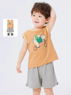 清仓折扣男童套装夏季无袖二件套2025新款短袖短裤衣服纯棉吸汗