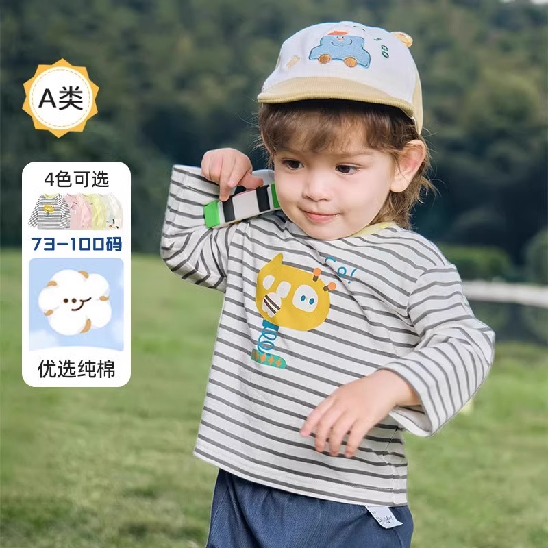折扣儿童宝宝长袖t恤男童婴儿上衣女童春装打底衫2025新款纯棉服