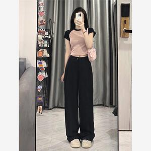 黑色西装裤女夏季新款胖mm高腰宽松显瘦垂感休闲 长裤梨形身材裤