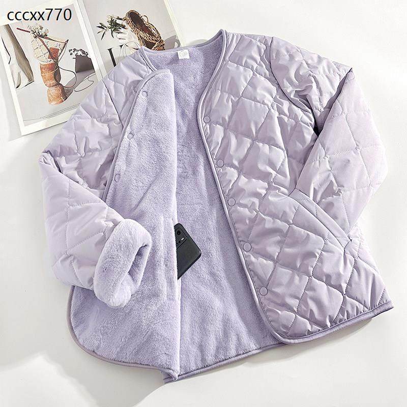 紫色内搭神器冬季加绒加厚棉衣女内胆保暖小棉袄双面穿棉服外套