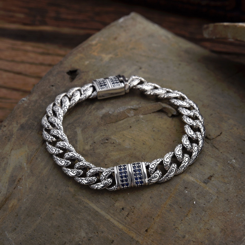 唐草纹镶钻手链复古国潮风宽版手