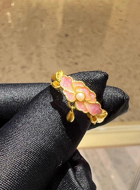 新款粉色芍药殿戒指新中式宫廷风