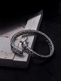 S925泰国可刻字手链 霸气粗款 泰银复古男士 手链纯手工编织个性