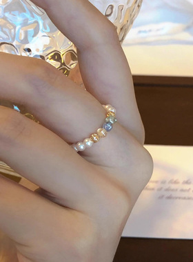 新款彩色捷克珠戒指小众设计高级