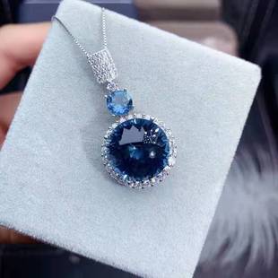 11克拉伦敦蓝蓝托帕石吊坠伦敦蓝全净体爆闪精工镶嵌