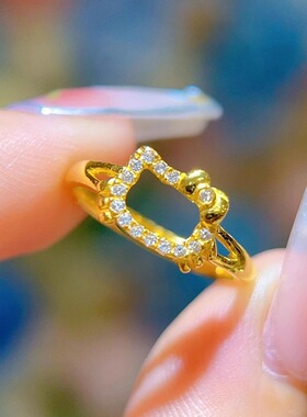 甜美HelloKitty金色戒指设计高级